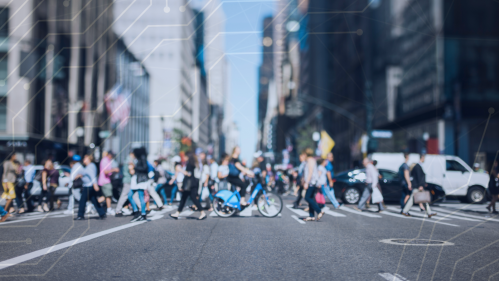 Pedestrians crossing city street