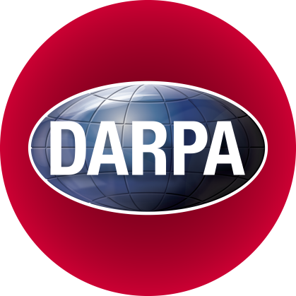 DARPA letters in white against a blue background. The DARPA logo is in a red circle.