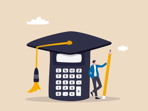 Calculator with mortar board graphic