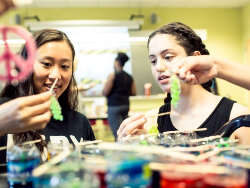 Two female students working on experiment