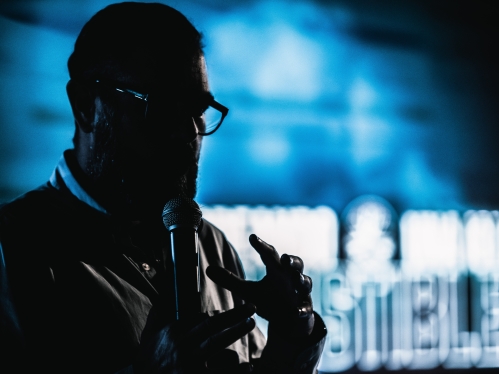 Man speaking in microphone