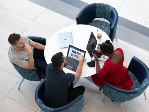 A group of three students in Weeks Hall of Engineering