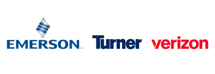 Emerson, Turner, Verizon logos