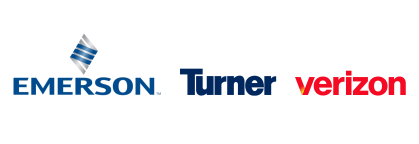 Emerson, Turner, Verizon logos 