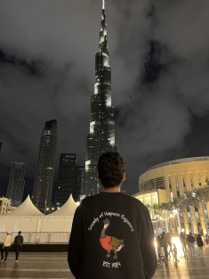 back of international student wearing a Society of Hispanic Engineers shirt